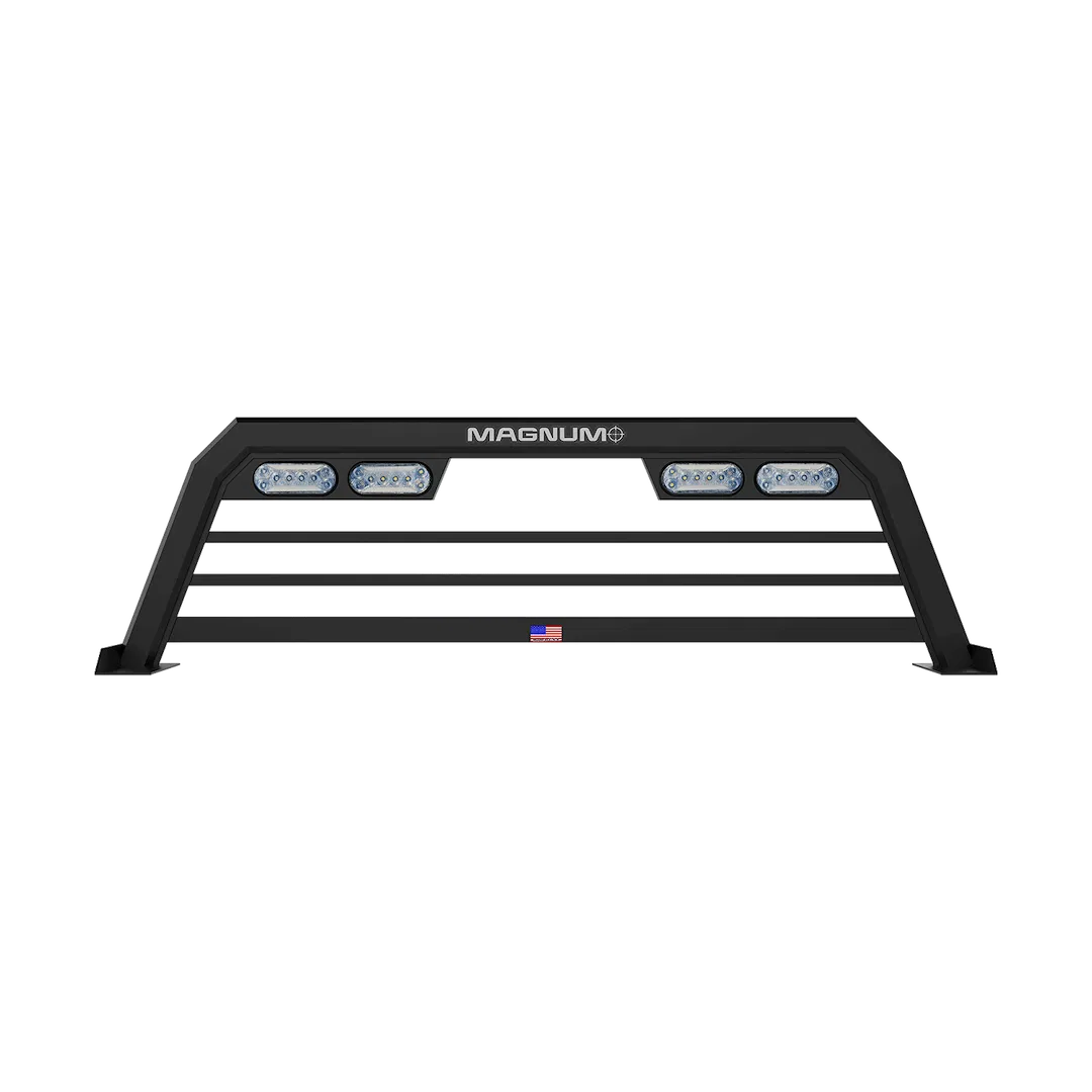 407LPBRA2NB – MAGNUM TRUCK Headache Rack, Louvered Lighted Powder Coated Matte Black Aluminum Can Be Used With Betwee...